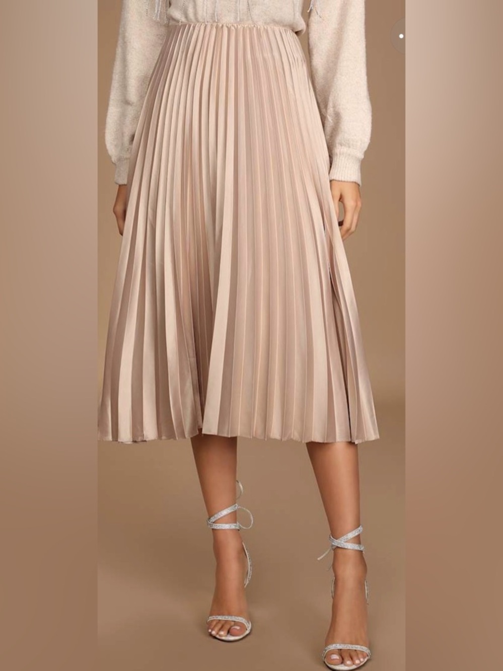 Pleated Midi Skirt in Camel Tan